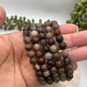 ONE Brown Petrified Wood Beaded Stretch Bracelet - 8mm (0029)